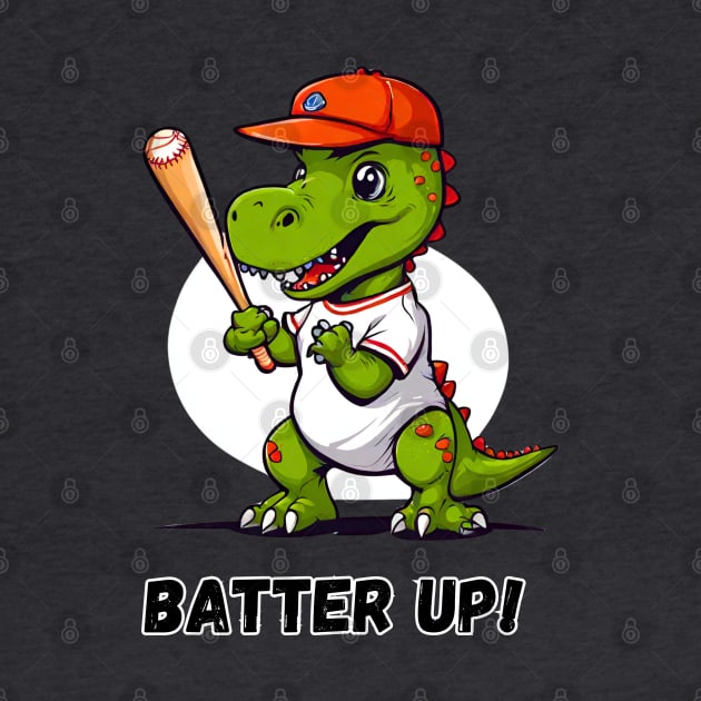 Batter Up Dino Playing Baseball by Doodle and Things
